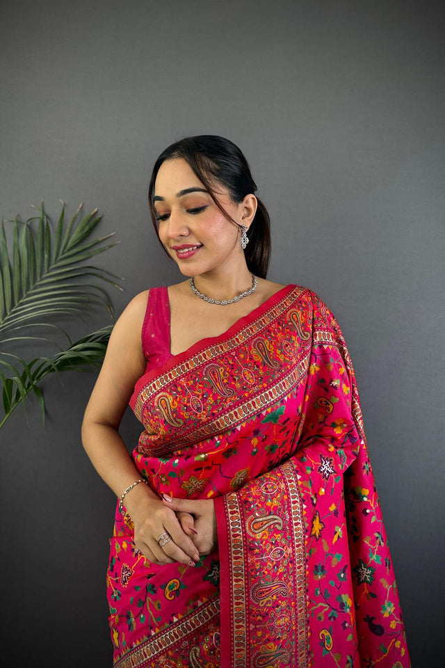 Dark Pink Meenakari Woven Silk Saree (JK13028)