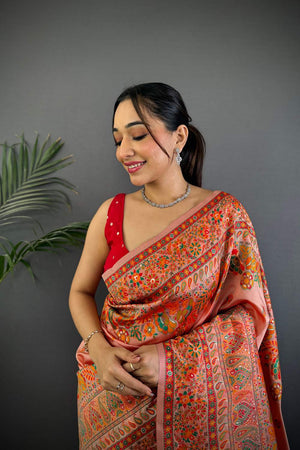 Peach Floral Woven Silk Saree (JK13029)