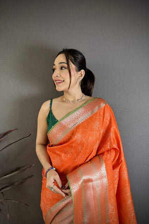 Orange Kanjivaram Zari Woven Banarasi Silk Saree (JK13101)