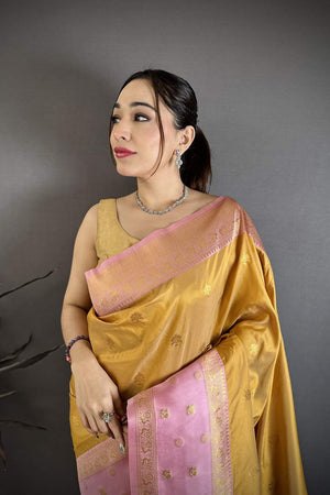 Mustard Banarasi Floral Zari Woven Soft Silk Saree (JK13202)