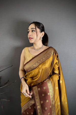 Gold Banarasi Floral Zari Woven Soft Silk Saree (JK13203)