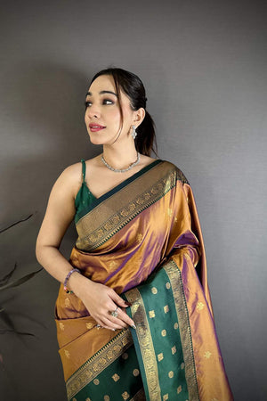 Copper Banarasi Floral Zari Woven Soft Silk Saree (JK13208)