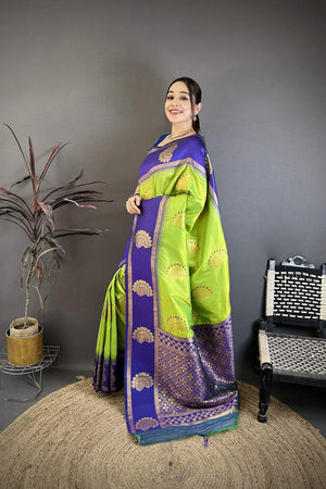 Dark Green Gold Zari Woven Soft Silk Saree (JK13501)