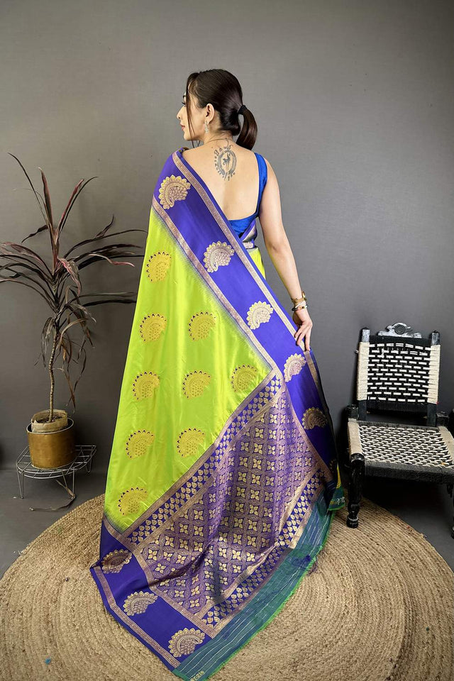 Dark Green Gold Zari Woven Soft Silk Saree (JK13501)