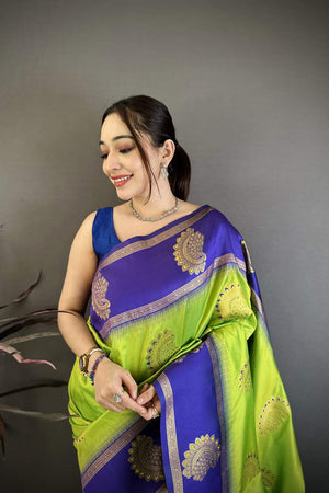 Dark Green Gold Zari Woven Soft Silk Saree (JK13501)