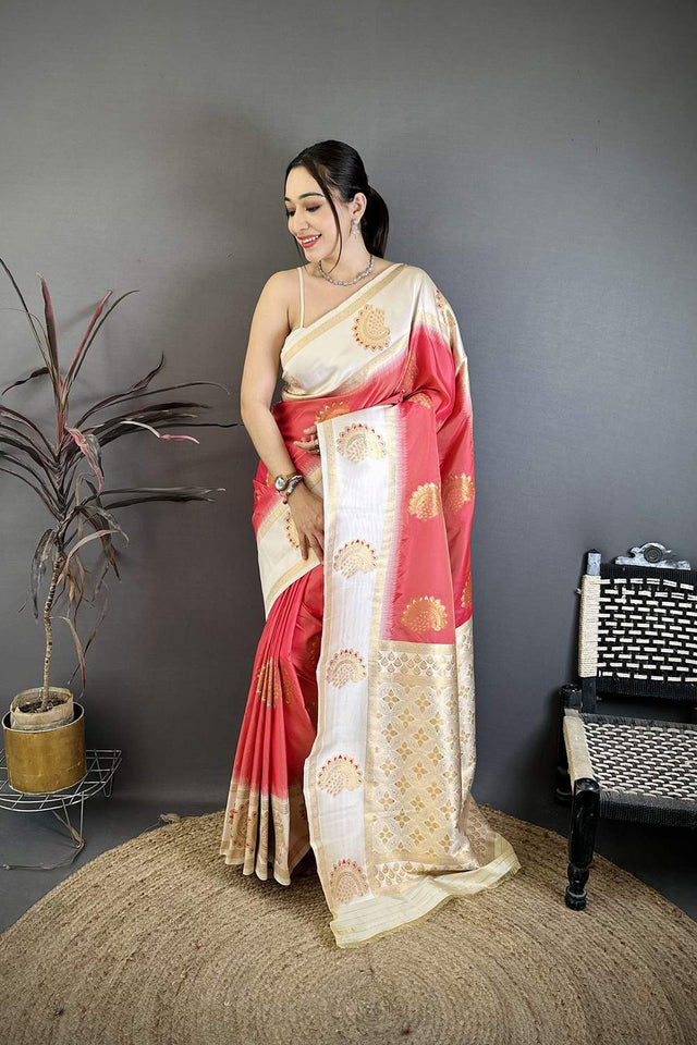 Orange Gold Zari Woven Soft Silk Saree (JK13502)