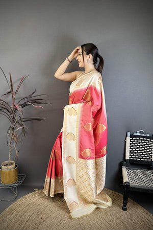 Orange Gold Zari Woven Soft Silk Saree (JK13502)
