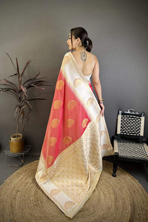 Orange Gold Zari Woven Soft Silk Saree (JK13502)