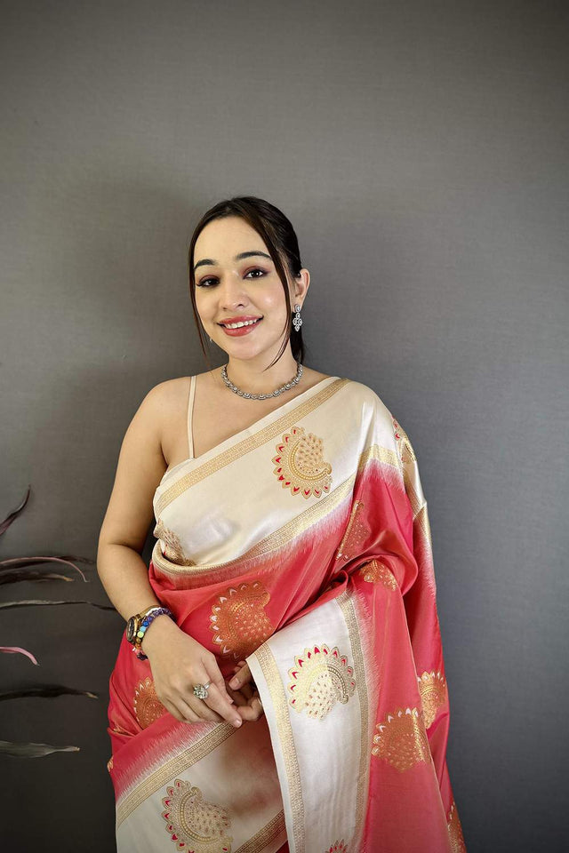Orange Gold Zari Woven Soft Silk Saree (JK13502)