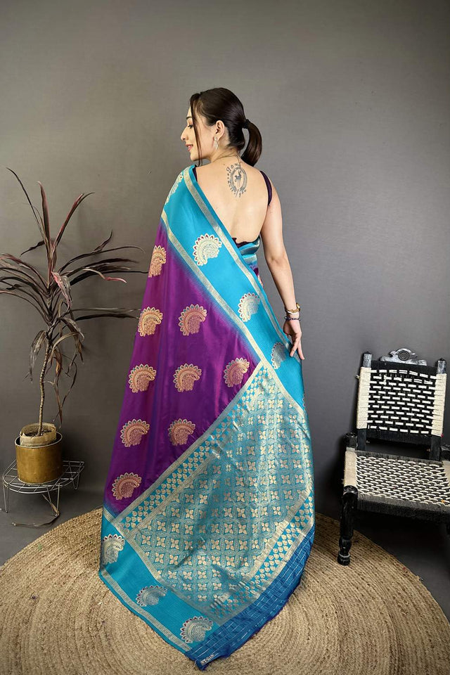 Violet Gold Zari Woven Soft Silk Saree (JK13503)
