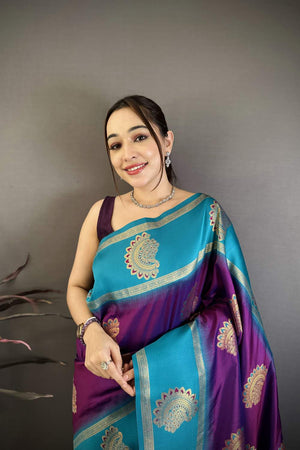 Violet Gold Zari Woven Soft Silk Saree (JK13503)