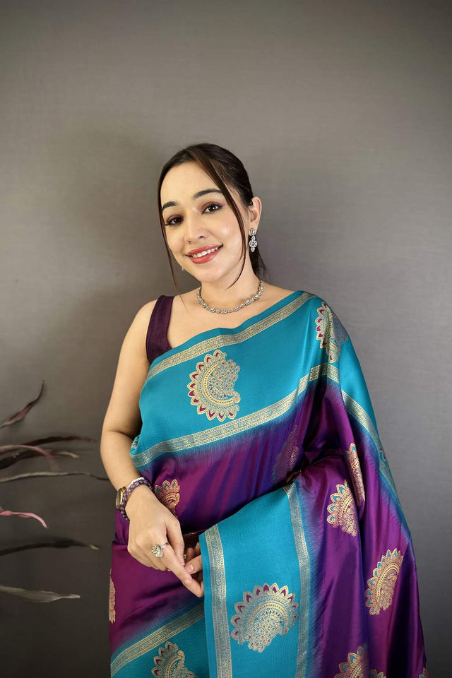 Violet Gold Zari Woven Soft Silk Saree (JK13503)