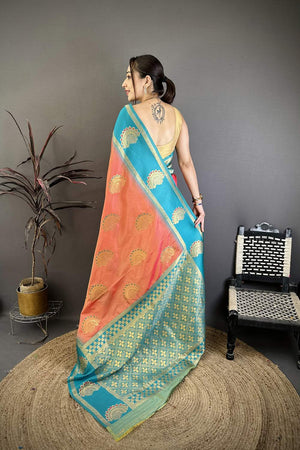 Peach Gold Zari Woven Soft Silk Saree (JK13504)