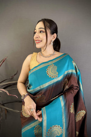 Brown Gold Zari Woven Soft Silk Saree (JK13505)