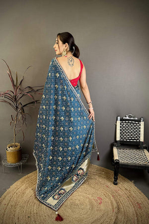 Turquoise Bandhani Printed with Zari Woven Border Silk Saree (JK13610)