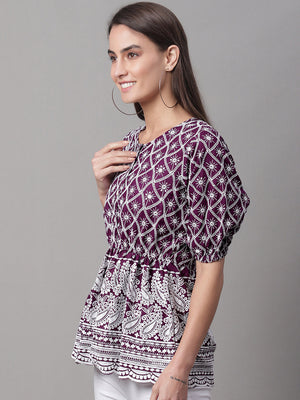 Women's Purple Chikankari Sequin Work Empire Top