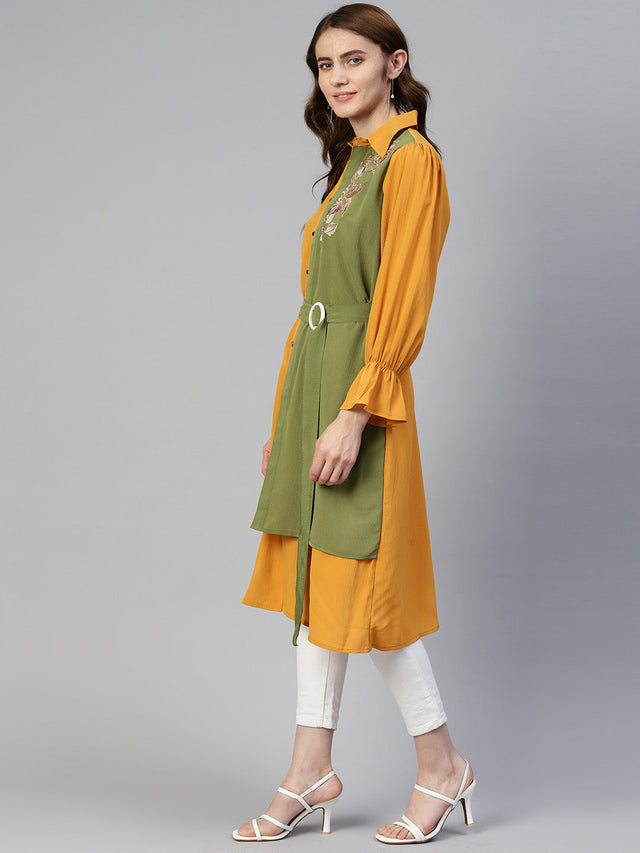 Women's Yellow Embroidered Shirt Style Top