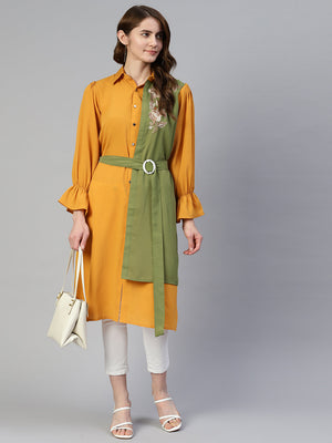 Women's Yellow Embroidered Shirt Style Top