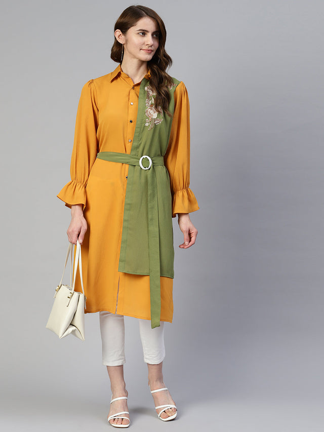 Women's Yellow Embroidered Shirt Style Top