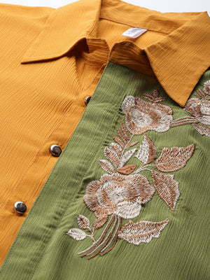 Women's Yellow Embroidered Shirt Style Top