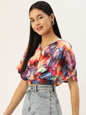 Women's Multi-Color Teddy Printed Wrapped Top