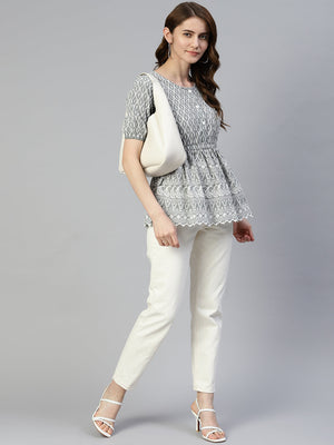 Women's Grey Chikankari Work Empire Top