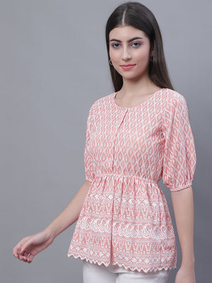 Women's Orange Chikankari Work Empire Top