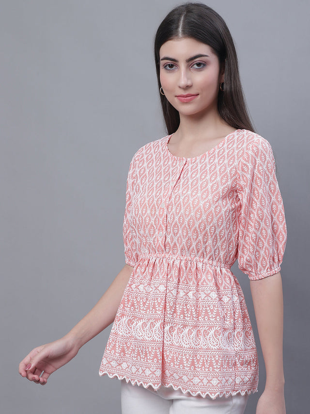 Women's Orange Chikankari Work Empire Top