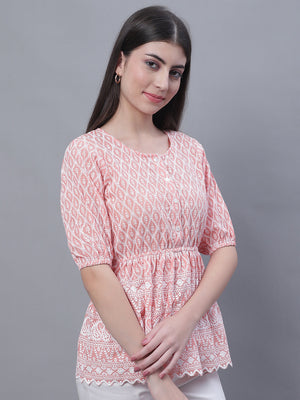 Women's Orange Chikankari Work Empire Top