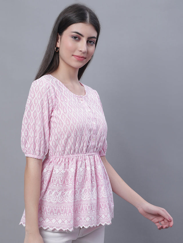 Women's Pink Chikankari Work Empire Top