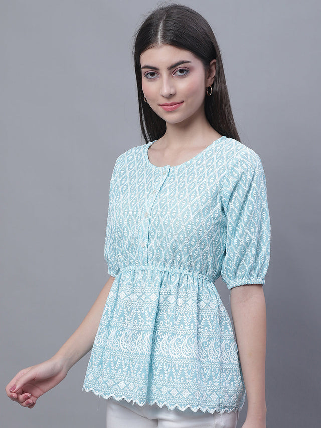 Women's Blue Chikankari Work Empire Top