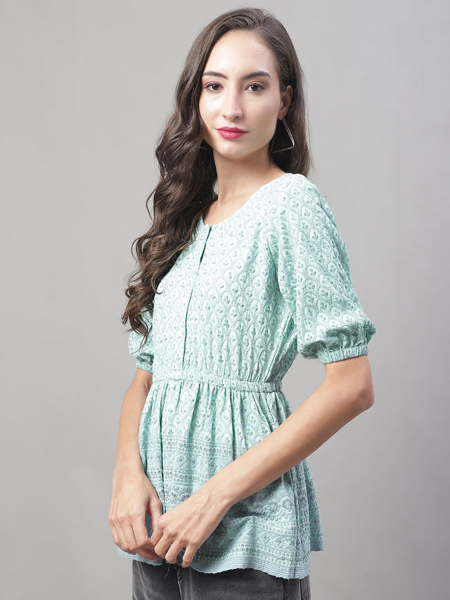 Women's Blue Chikankari Work Empire Top