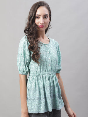 Women's Blue Chikankari Work Empire Top