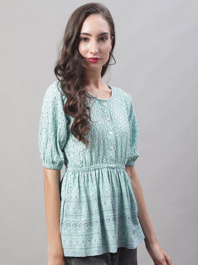 Women's Blue Chikankari Work Empire Top