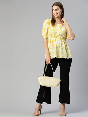 Women's Yellow Chikankari Work Empire Top
