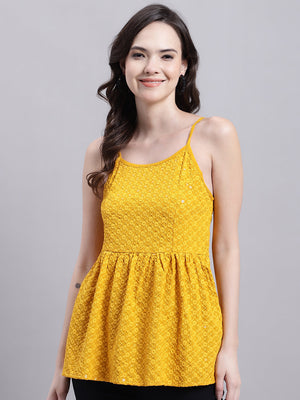 Women's Mustard Chikankari Sequin Work Empire Top