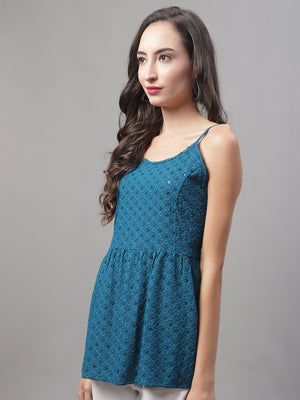 Women's Blue Chikankari Sequin Work Empire Top