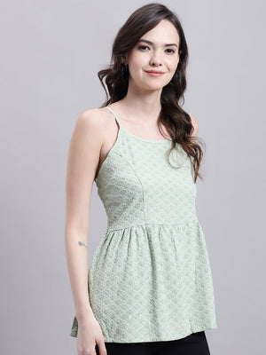 Women's Pista Green Chikankari Sequin Work Empire Top