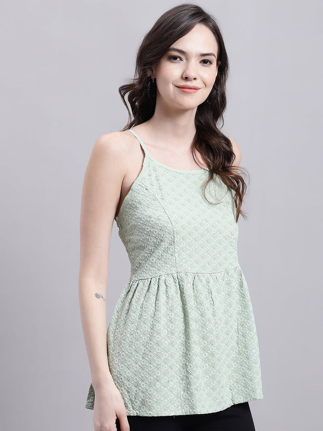 Women's Pista Green Chikankari Sequin Work Empire Top