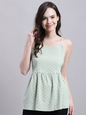 Women's Pista Green Chikankari Sequin Work Empire Top
