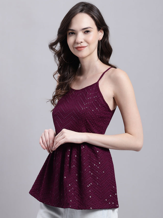 Women's Wine Chikankari Sequin Work Empire Top
