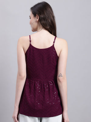Women's Wine Chikankari Sequin Work Empire Top