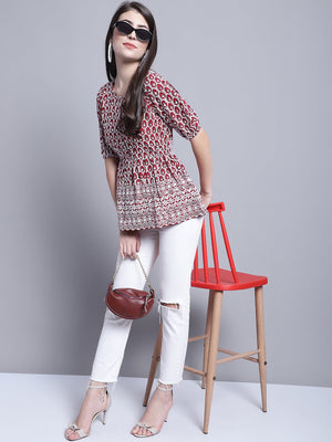 Women's Maroon Chikankari And Sequins Work Empire Top