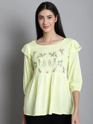 Women's Yellow Embroidered Stylish Top