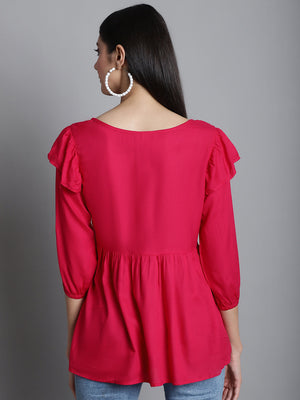 Women's Red Embroidered Stylish Top