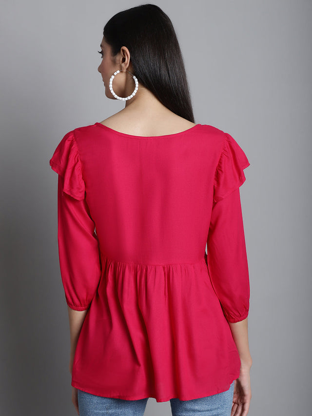 Women's Red Embroidered Stylish Top