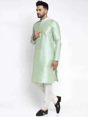 Men's green Dupion Solid Kurta Set - L