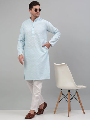 Men's Sky Blue Chikankari Embroidered And Sequin Kurta With Pajama