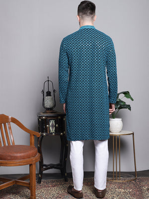 Sequin Embroidered Pure Cotton Kurta With Pajamas (JOKP_P_5004Blue)