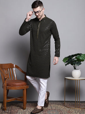 Sequin Embroidered Pure Cotton Kurta With Pajamas